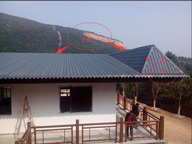 合成樹(shù)脂瓦屋面正斜脊瓦標示圖