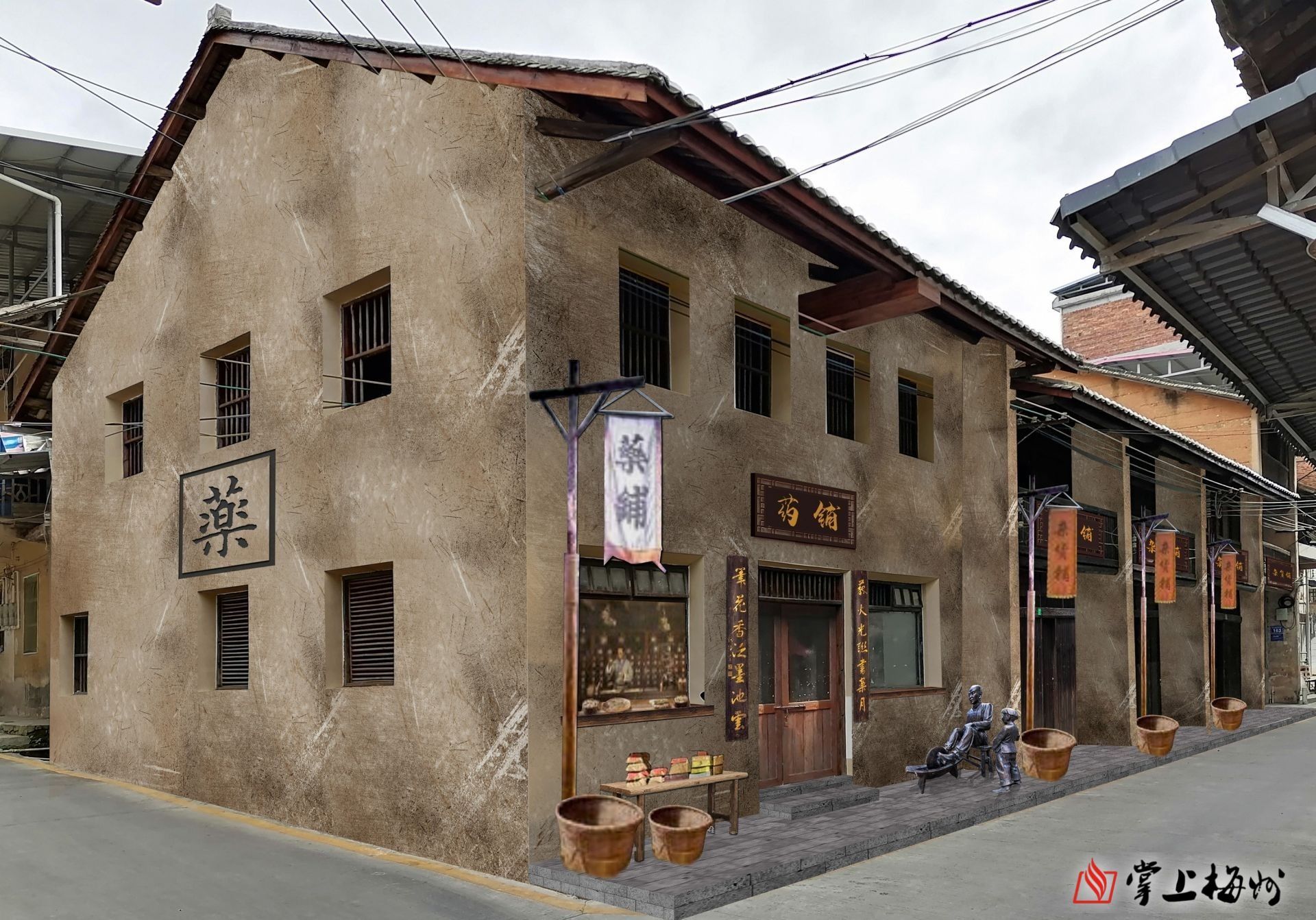 ↑紅軍藥鋪效果圖，該修繕項目正在加快推進(jìn)。 （長(cháng)沙鎮供圖）